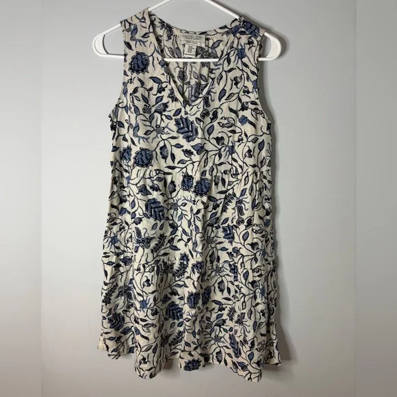 Rachel Zoe Linen Dress with Navy and Cream Floral Pattern - Picture 2 of 4